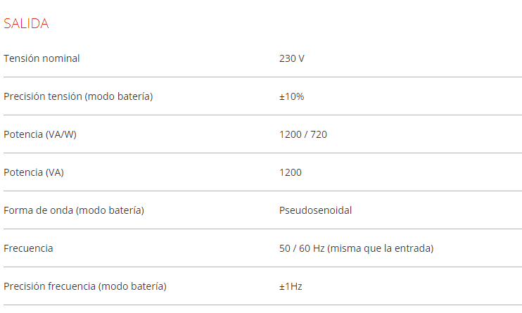 Especificaciones técnicas de un SAI